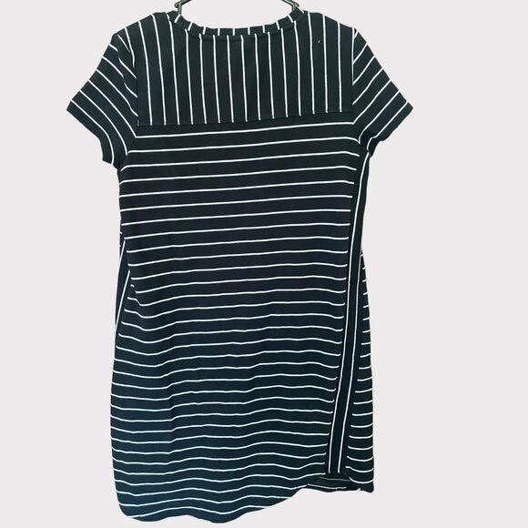 Merona V Neck Large Black White Striped Dress Shift Cotton Poly Blend - Picture 4 of 10